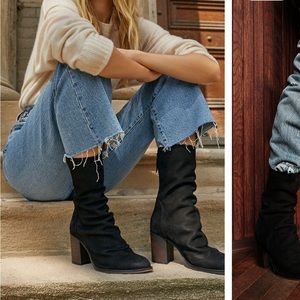 Free People Elle Block Heel Boots in Black Nubuck
